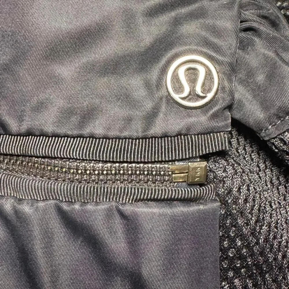 Lululemon Black Drawstring Backpack Gym Sack Lightweight Nylon Bag with Zip Pock